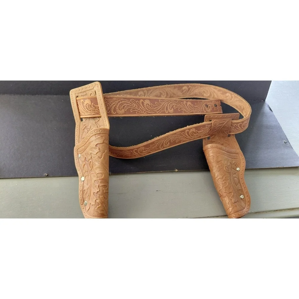 Costume vintage Leather & Plastic Western-style double gun holster belt Cowboy